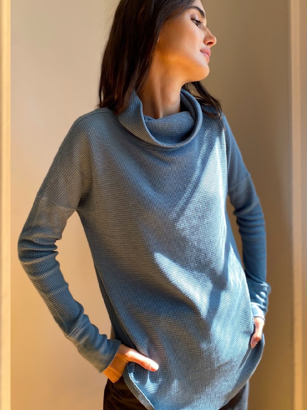 Aritzia The Group by Babaton Thermal Cowlneck Evening Dove Steely Blue Small
